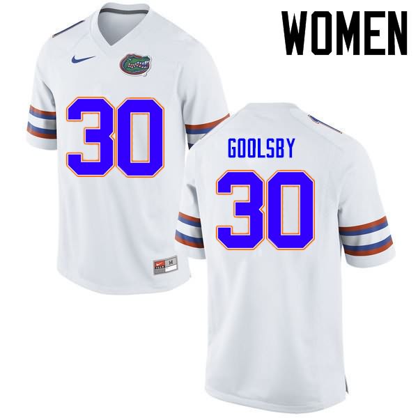 NCAA Florida Gators DeAndre Goolsby Women's #30 Nike White Stitched Authentic College Football Jersey NOB3264JD